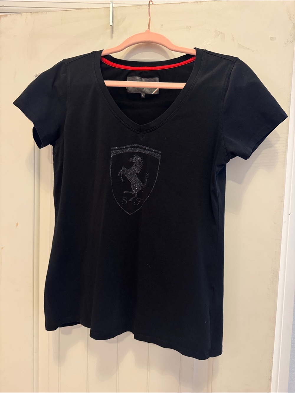 Ferrari Black Scuderia V Neck T Shirt Large